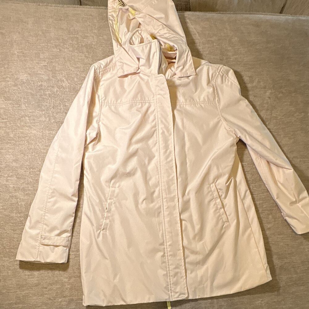 Calvin Klein Blush Pink Hooded Rain Coat Zip/Button Mid-Length Women's XL